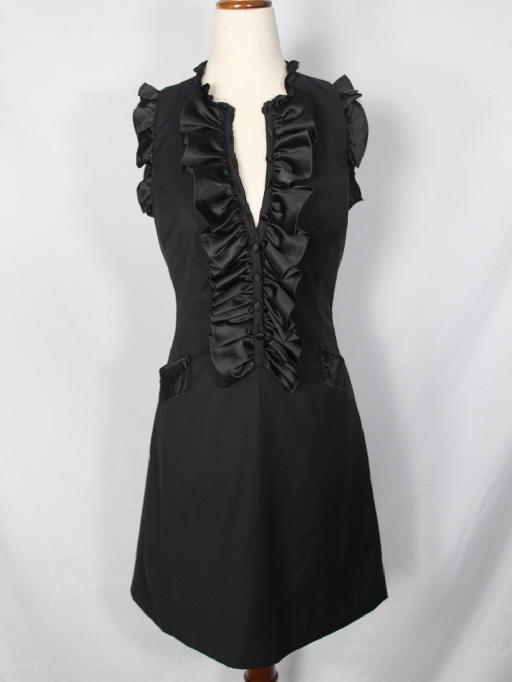 y2k 2000s Forever 21 Black Ruffle-Trim Sleeveless Mini Dress